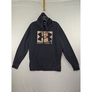 Under Armour Coldgear Black Hoodie Camo Logo Men's Small Pullover Cotton Blend